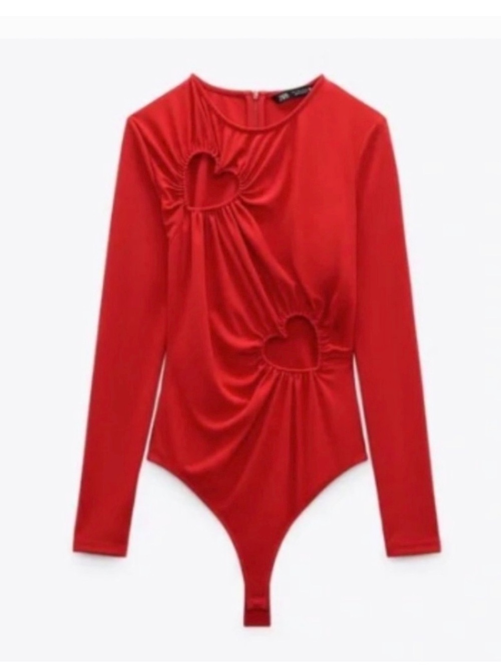 Zara Red Heart-Cutout Long-Sleeve Bodysuit
